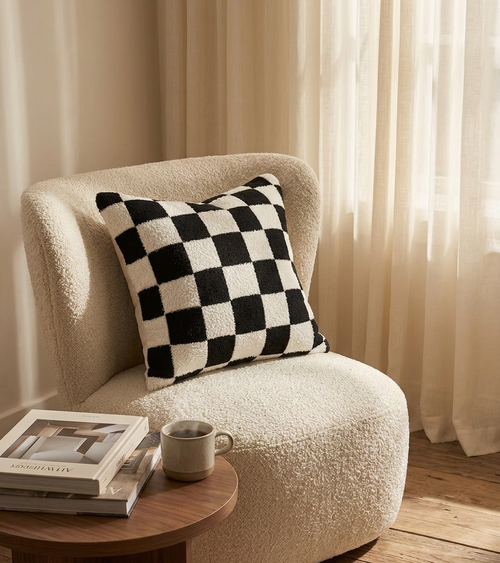 Nordic Checker Canvas Cushion Cover - 45x45cm
